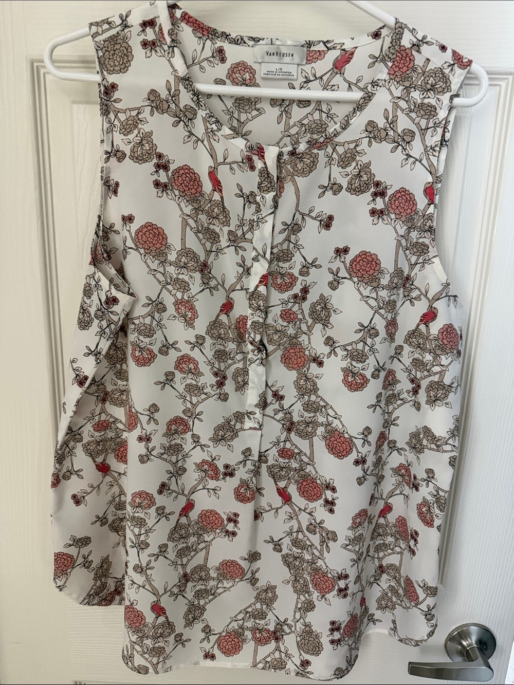 Van Heusen White Sleeveless Blouse with Pink and Brown Floral Print